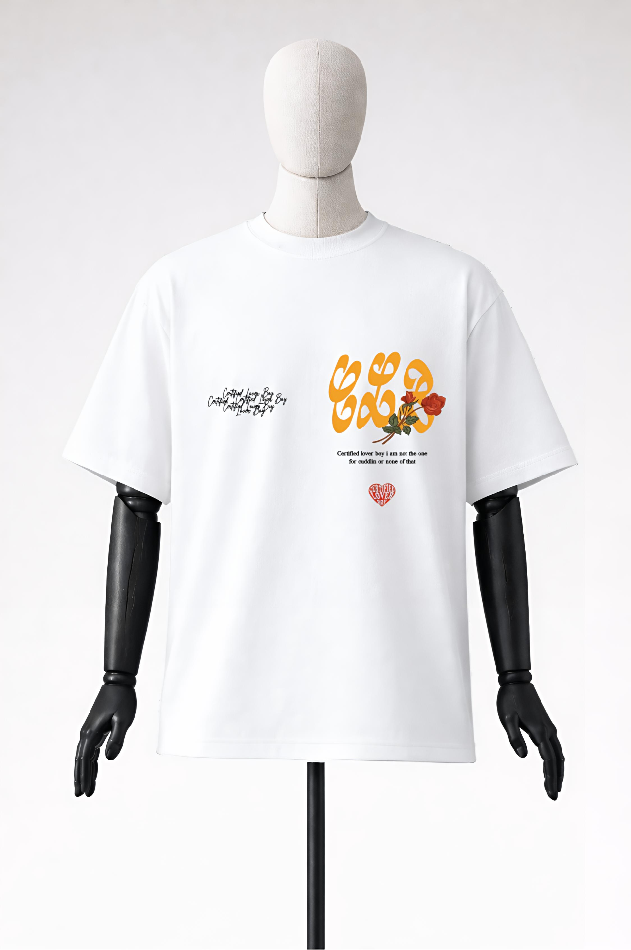 NAKANJANI white tee — Certified Lover Boy floral graphic