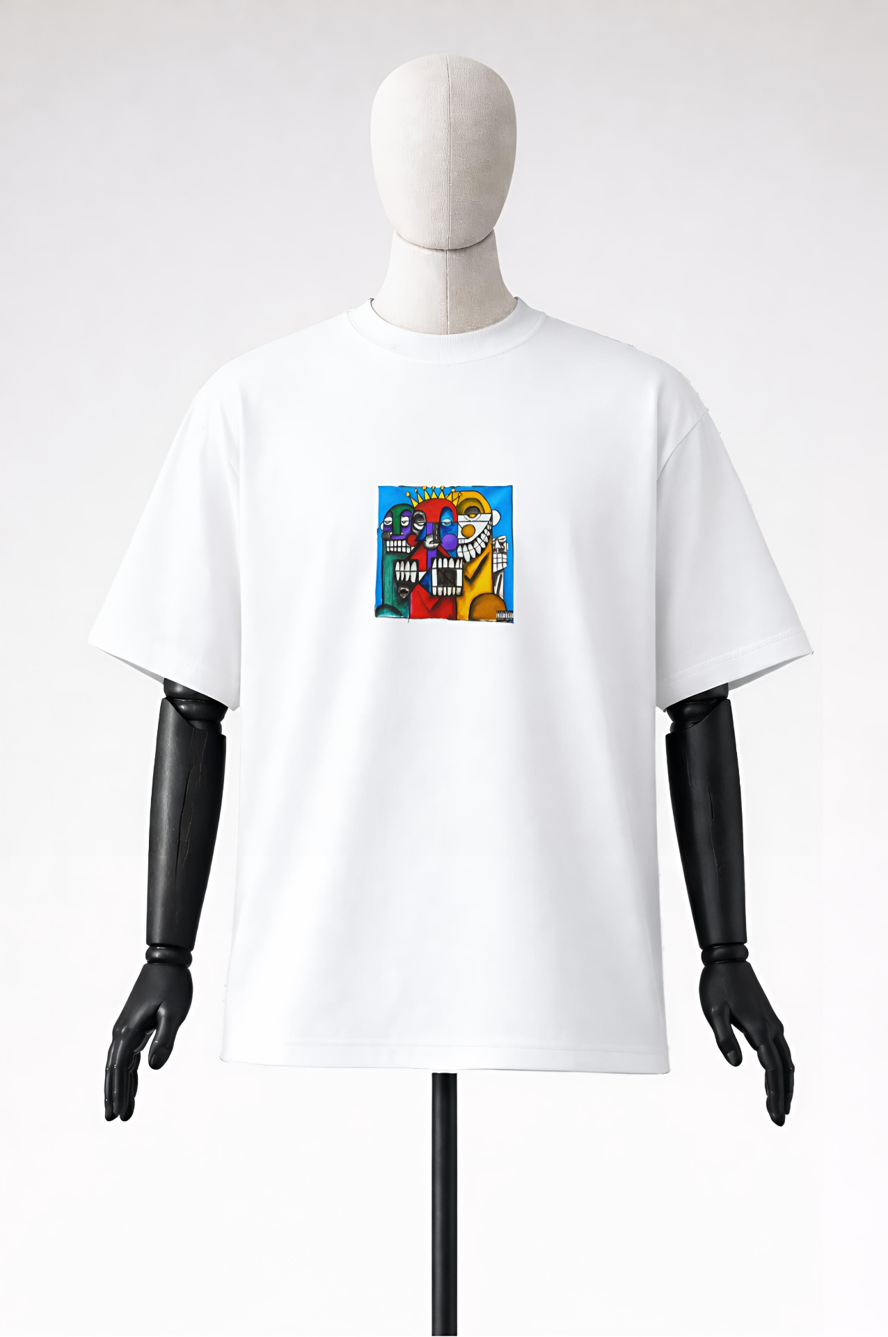 NAKANJANI white tee with vivid crowned figures graphic